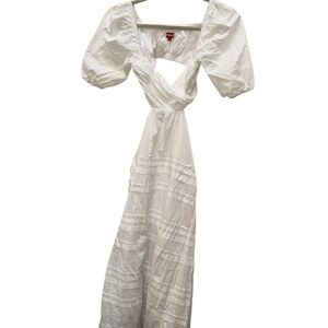 STAUD NWOT white Carina Cutout Pintuck Midi-Dress M $425